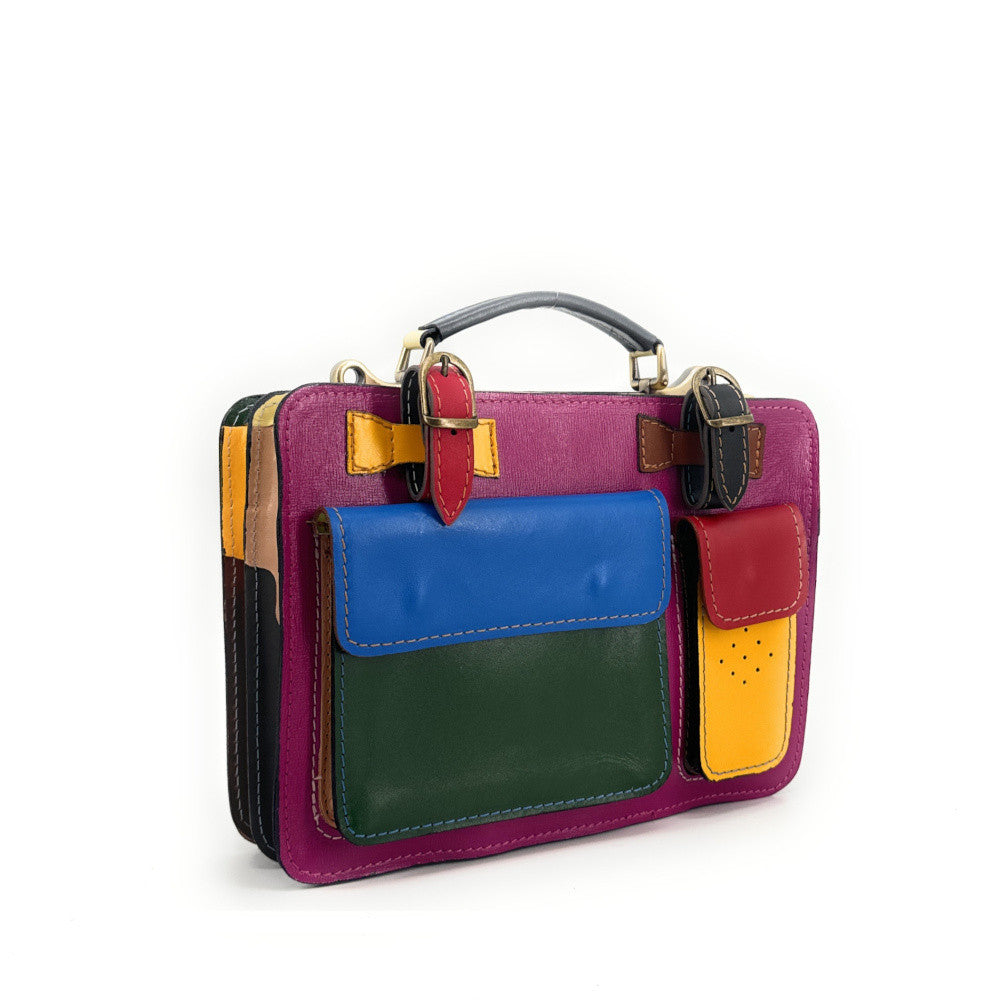 Sac cartable en cuir lisse PICADILLY CIRKUS rose fuchsia multicolore 23