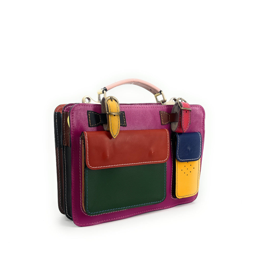 Sac cartable en cuir lisse PICADILLY CIRKUS rose fuchsia multicolore 19