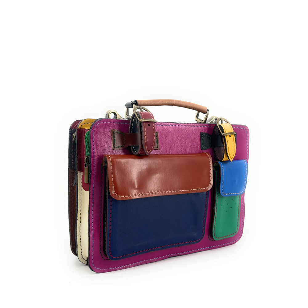 Sac cartable en cuir lisse PICADILLY CIRKUS rose fuchsia multicolore 22