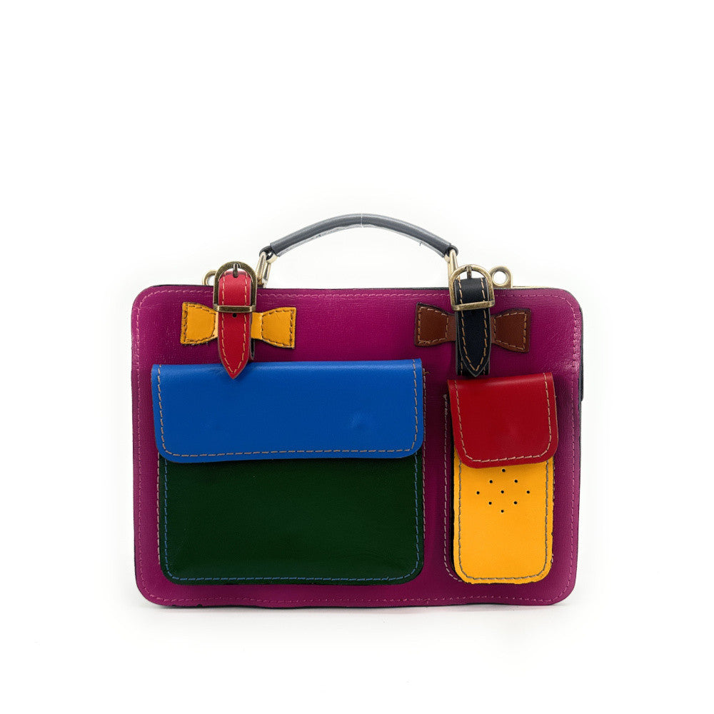 Sac cartable en cuir lisse PICADILLY CIRKUS rose fuchsia multicolore 23