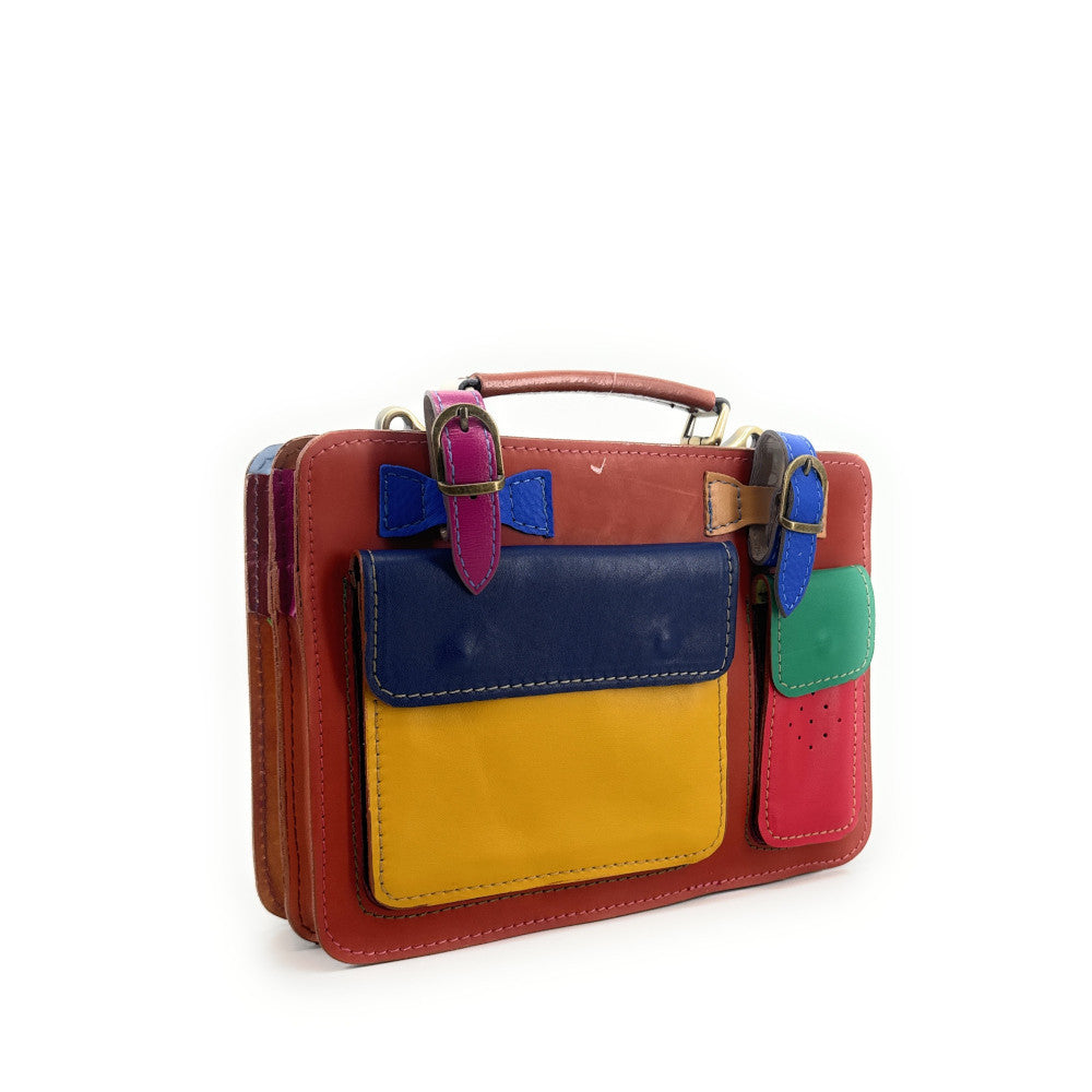Sac cartable en cuir lisse PICADILLY CIRKUS rouge multicolore 24