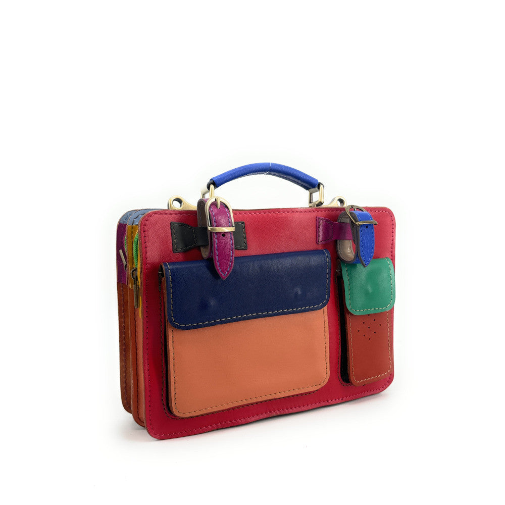 Sac cartable en cuir lisse PICADILLY CIRKUS rouge multicolore 9
