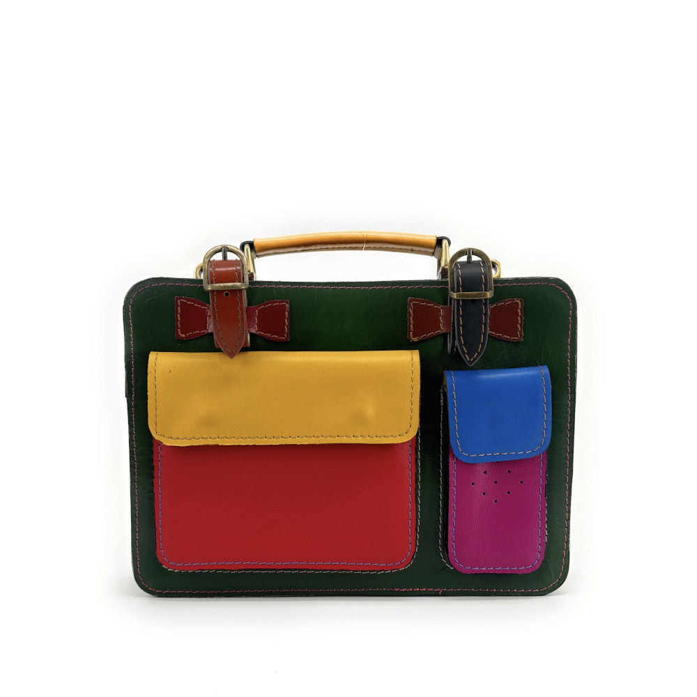 Sac cartable en cuir lisse PICADILLY CIRKUS vert multicolore 13