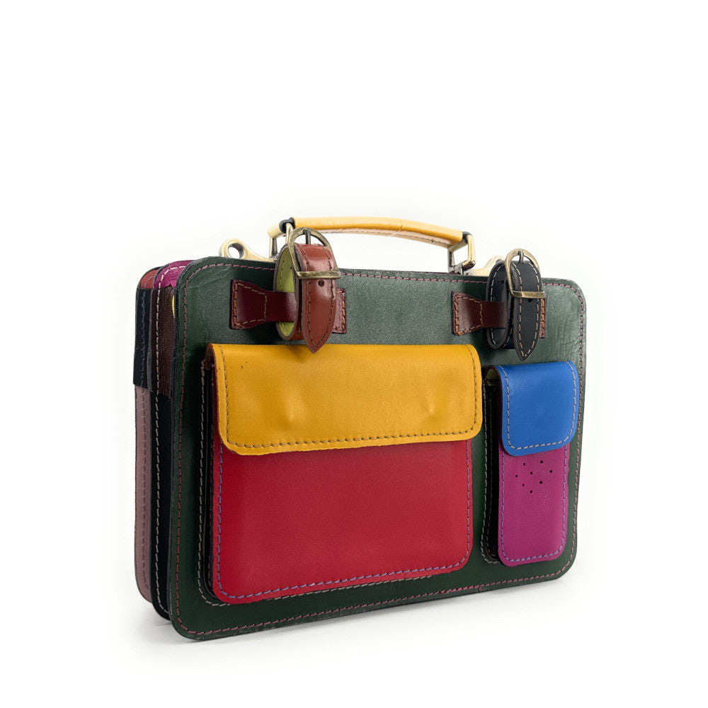 Sac cartable en cuir lisse PICADILLY CIRKUS vert multicolore 13