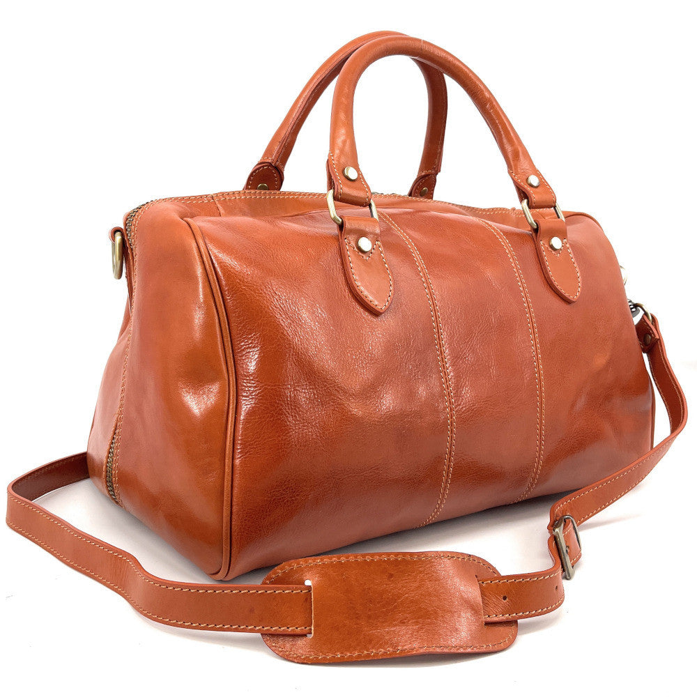 Sac de voyage en cuir lisse ANGKOR Cognac