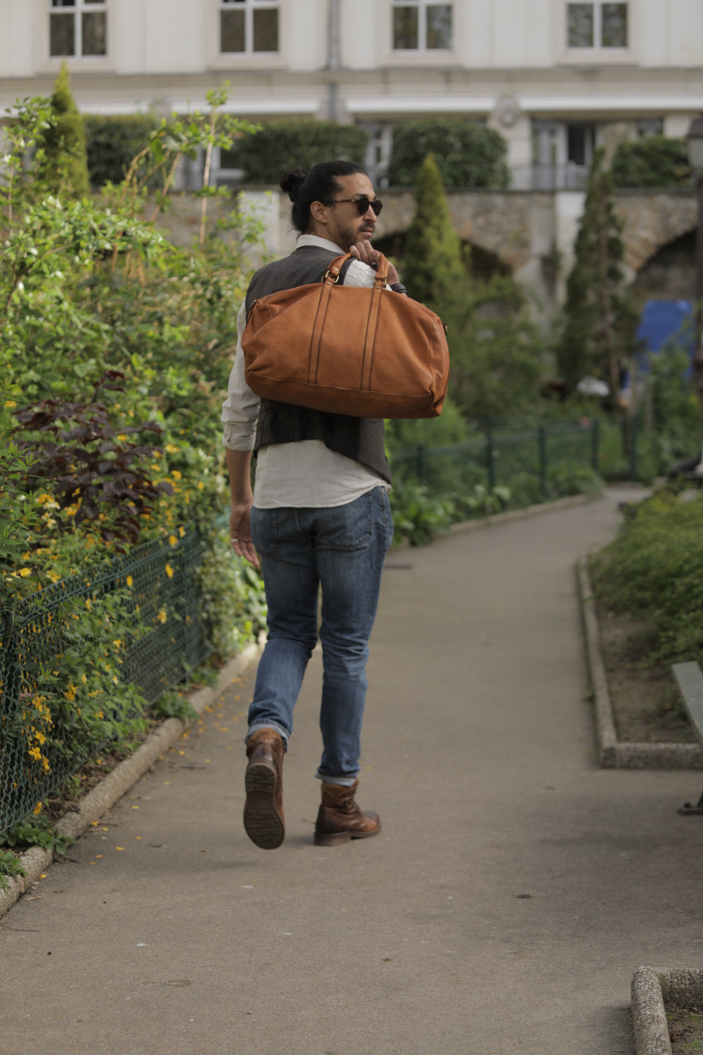 Sac de voyage en cuir italien KARNAK Camel foncé