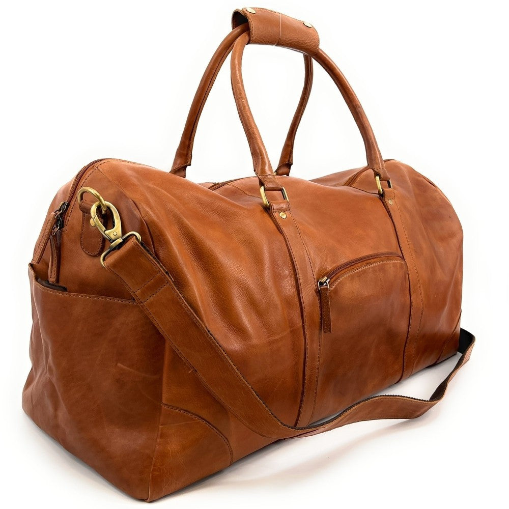 Sac de voyage en cuir vintage ASSOUAN Camel