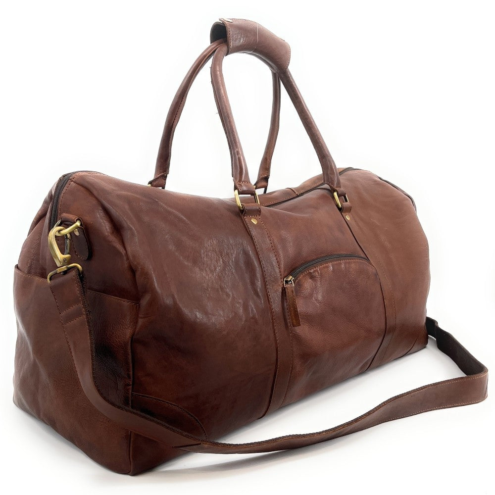 Sac de voyage en cuir vintage ASSOUAN Châtaigne