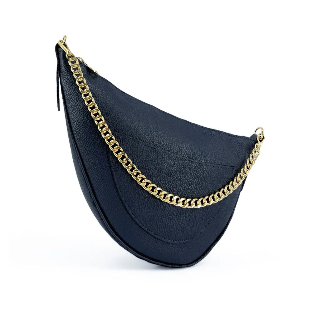 Sac demi-lune en cuir grainé DIANE Bleu marine