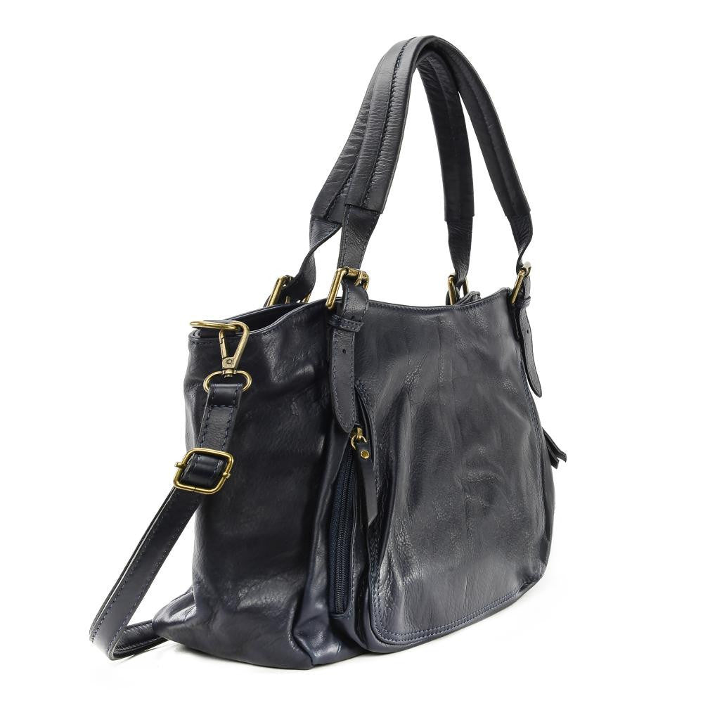Sac en cuir lisse ELTON Bleu marine