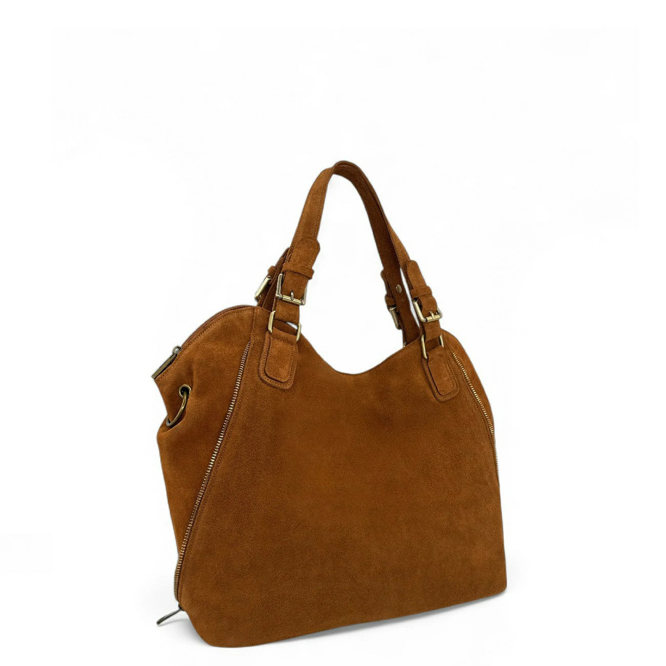 Grand sac hobo en croûte de cuir CAMELIA SUEDE Camel foncé