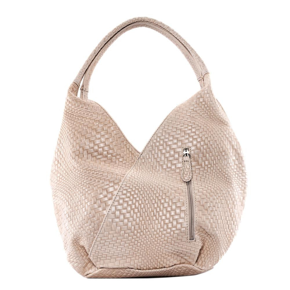 Sac HOBO en cuir embossé tressage MANDALAY Rose nude