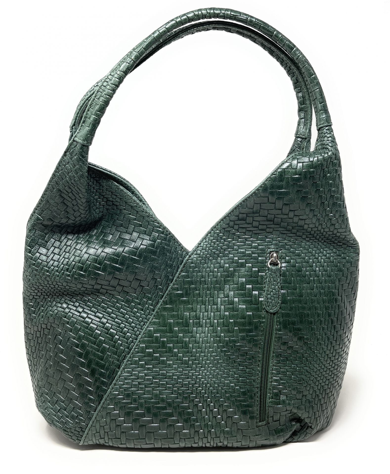 Sac HOBO en cuir embossé tressage MANDALAY Vert forêt