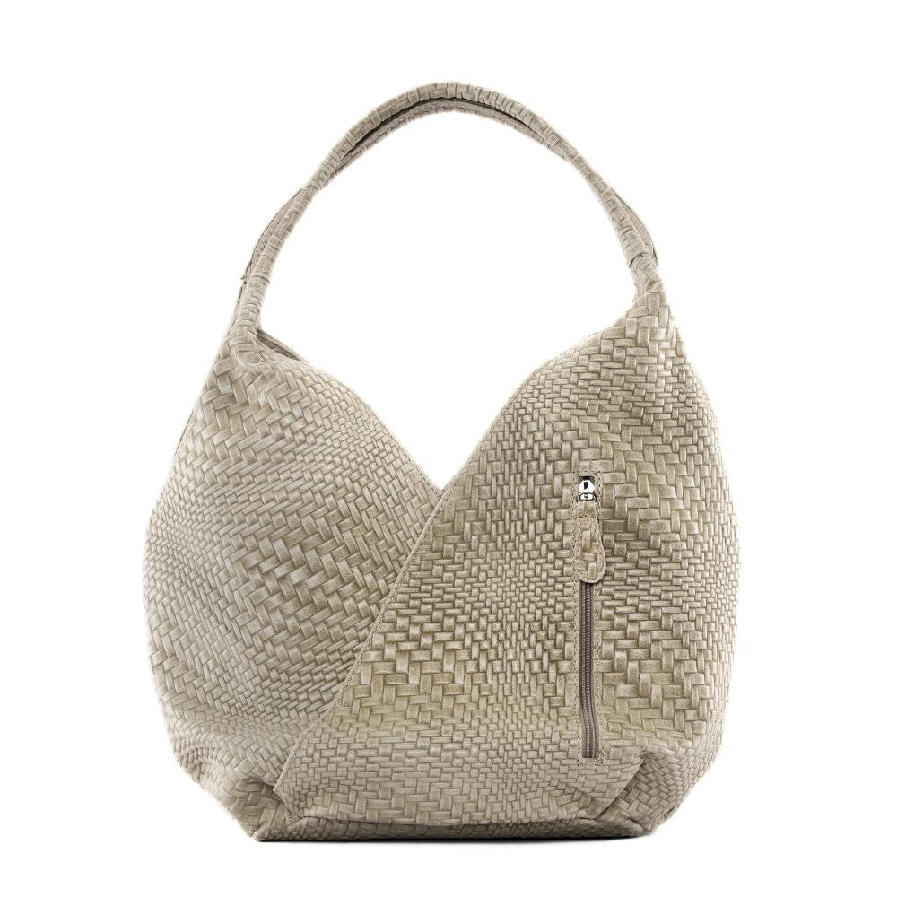 Sac HOBO en cuir embossé tressage MANDALAY Taupe clair