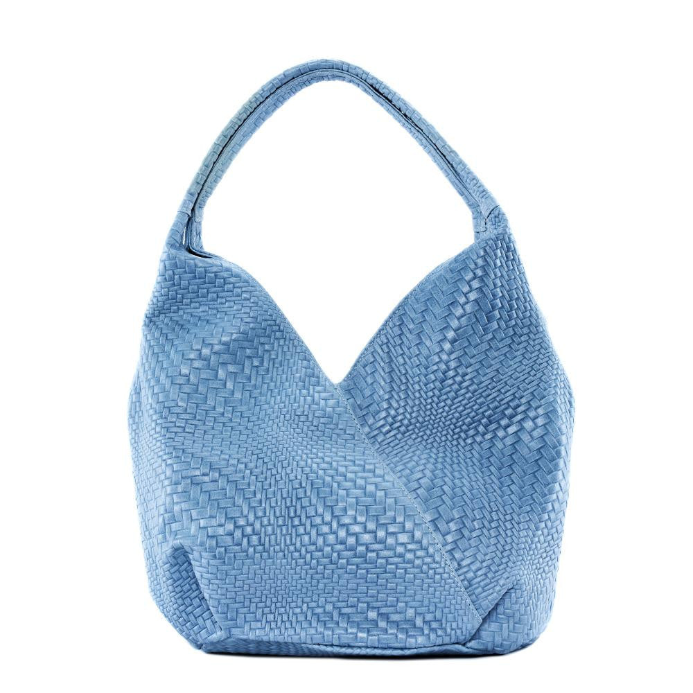 Sac HOBO en cuir embossé tressage MANDALAY Bleu pastel