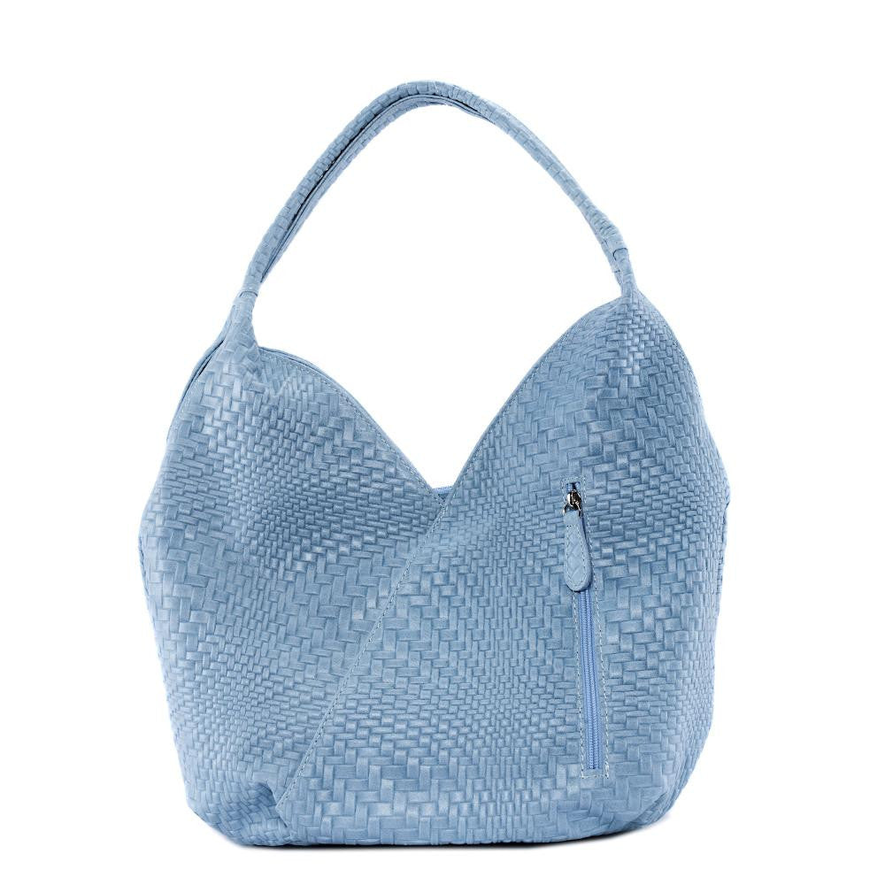 Sac HOBO en cuir embossé tressage MANDALAY Bleu pastel