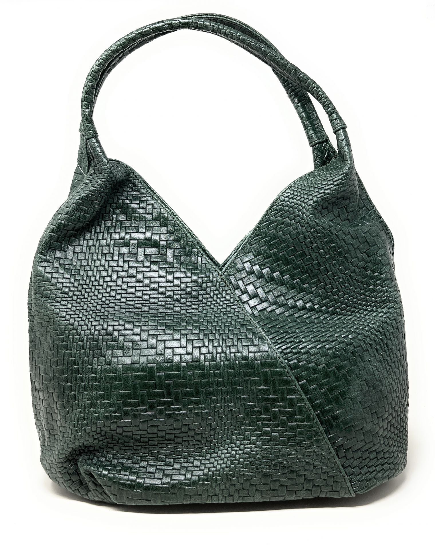 Sac HOBO en cuir embossé tressage MANDALAY Vert forêt