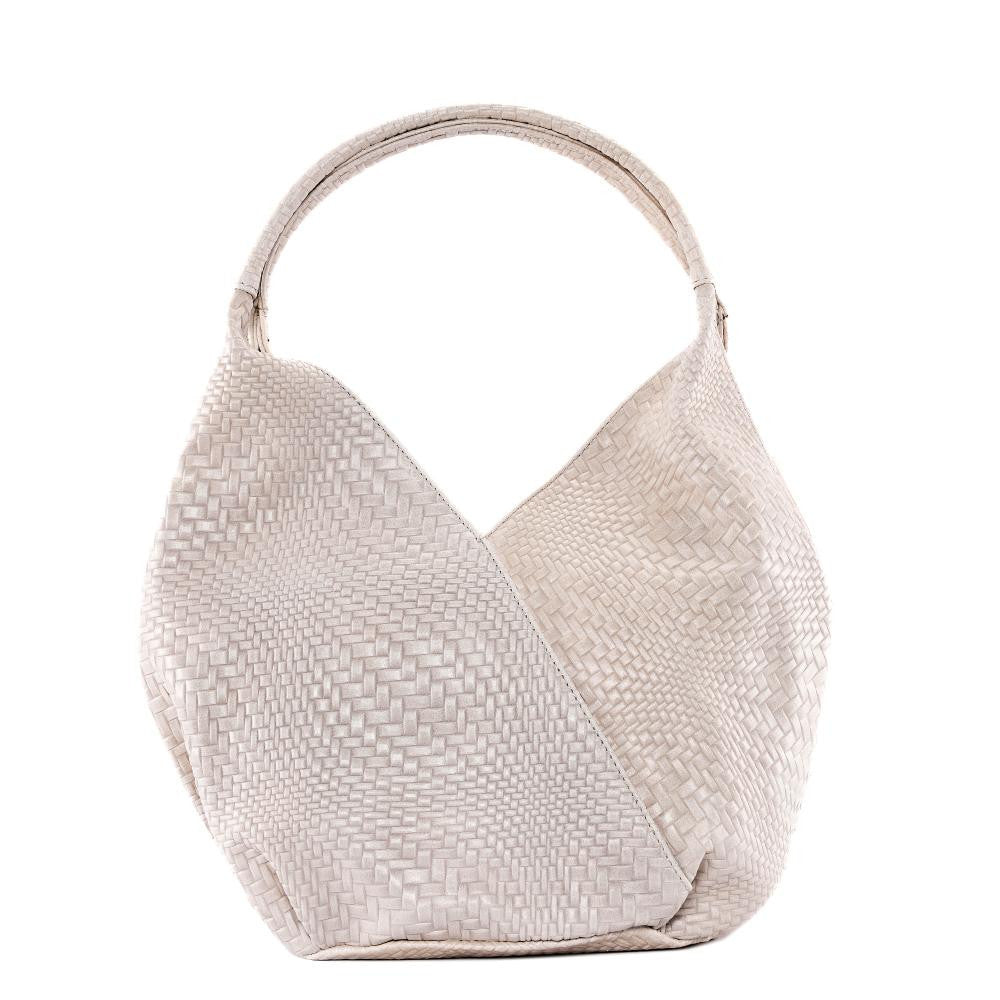 Sac HOBO en cuir embossé tressage MANDALAY Rose nude