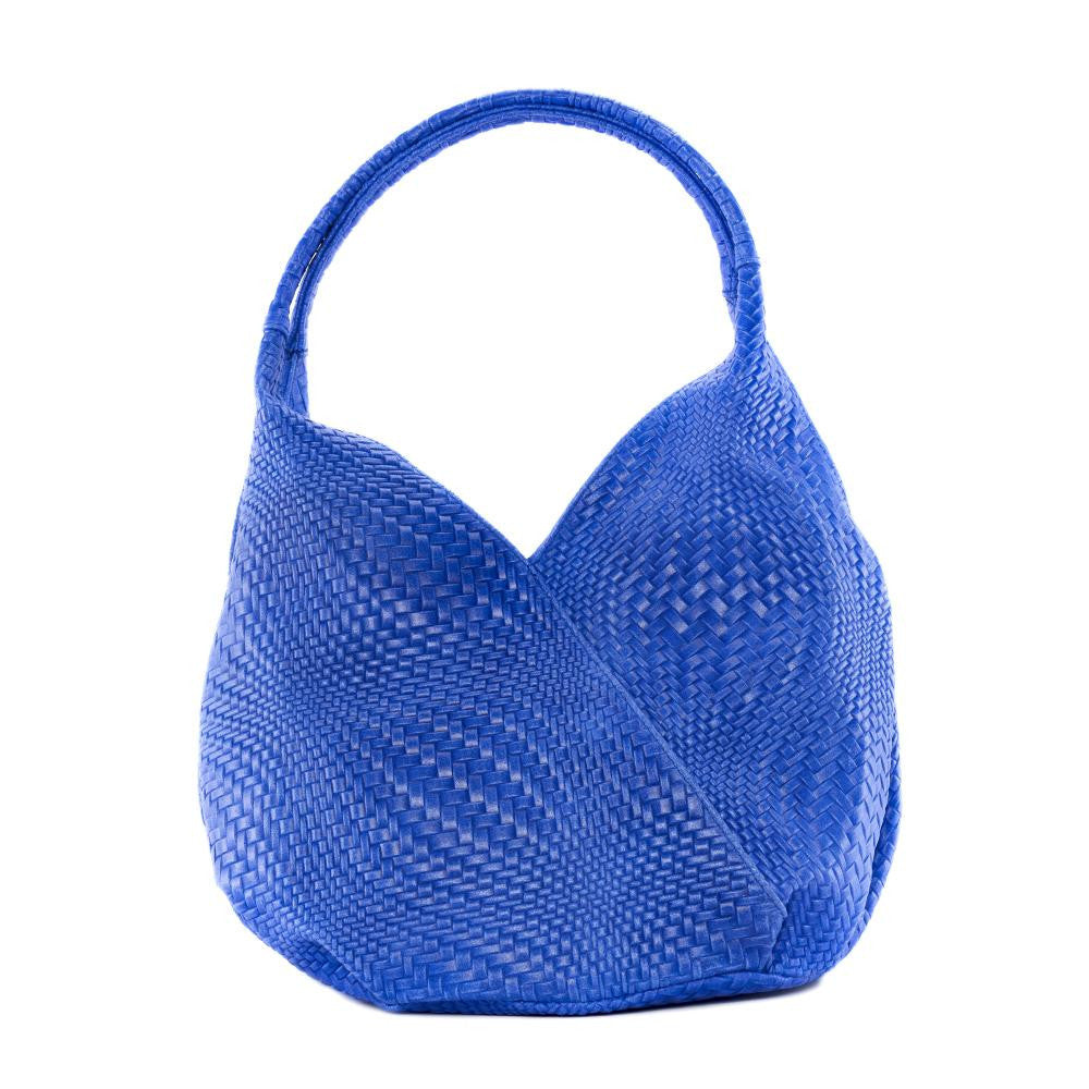 Sac HOBO en cuir embossé tressage MANDALAY Bleu roi