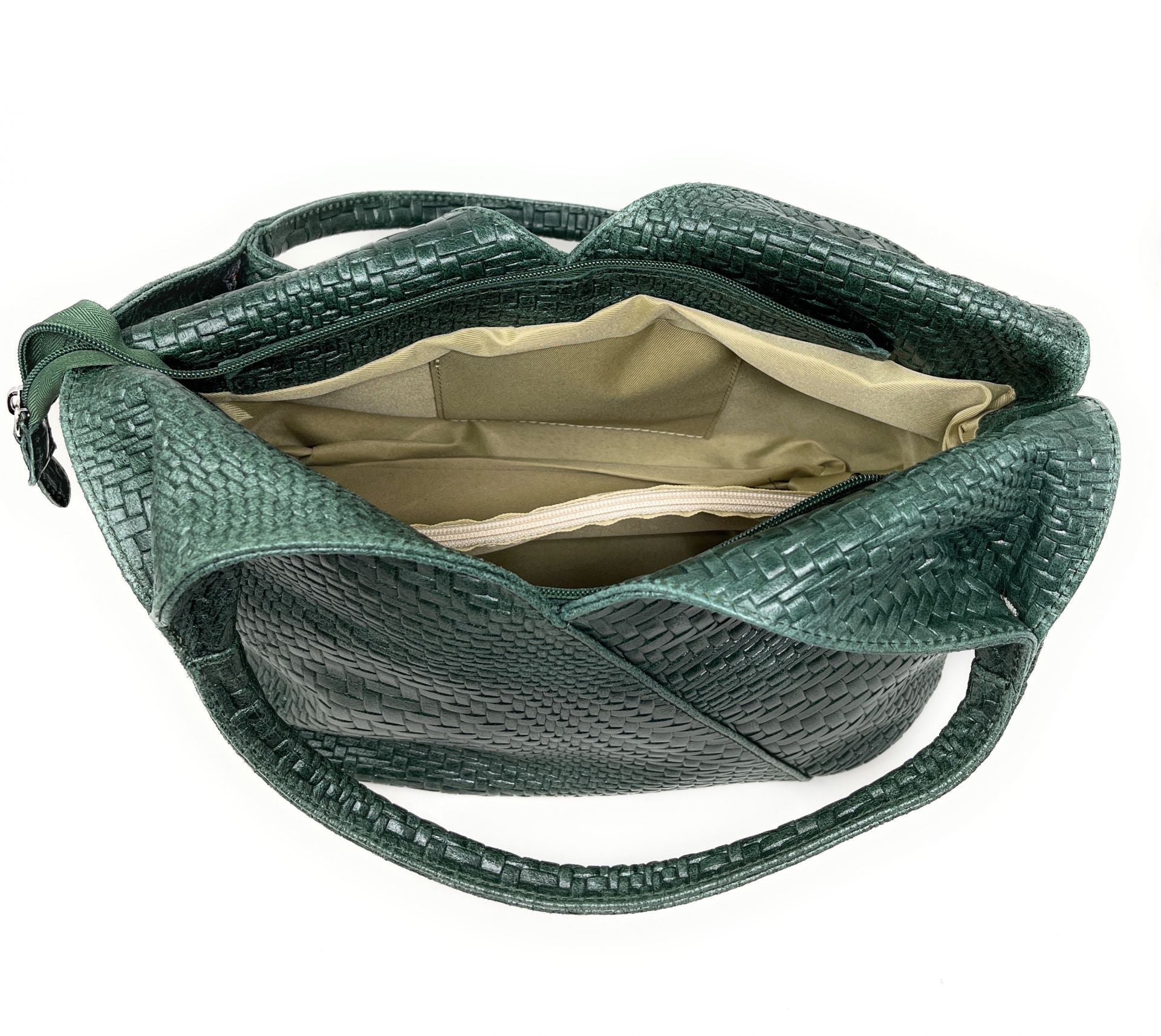 Sac HOBO en cuir embossé tressage MANDALAY Vert forêt