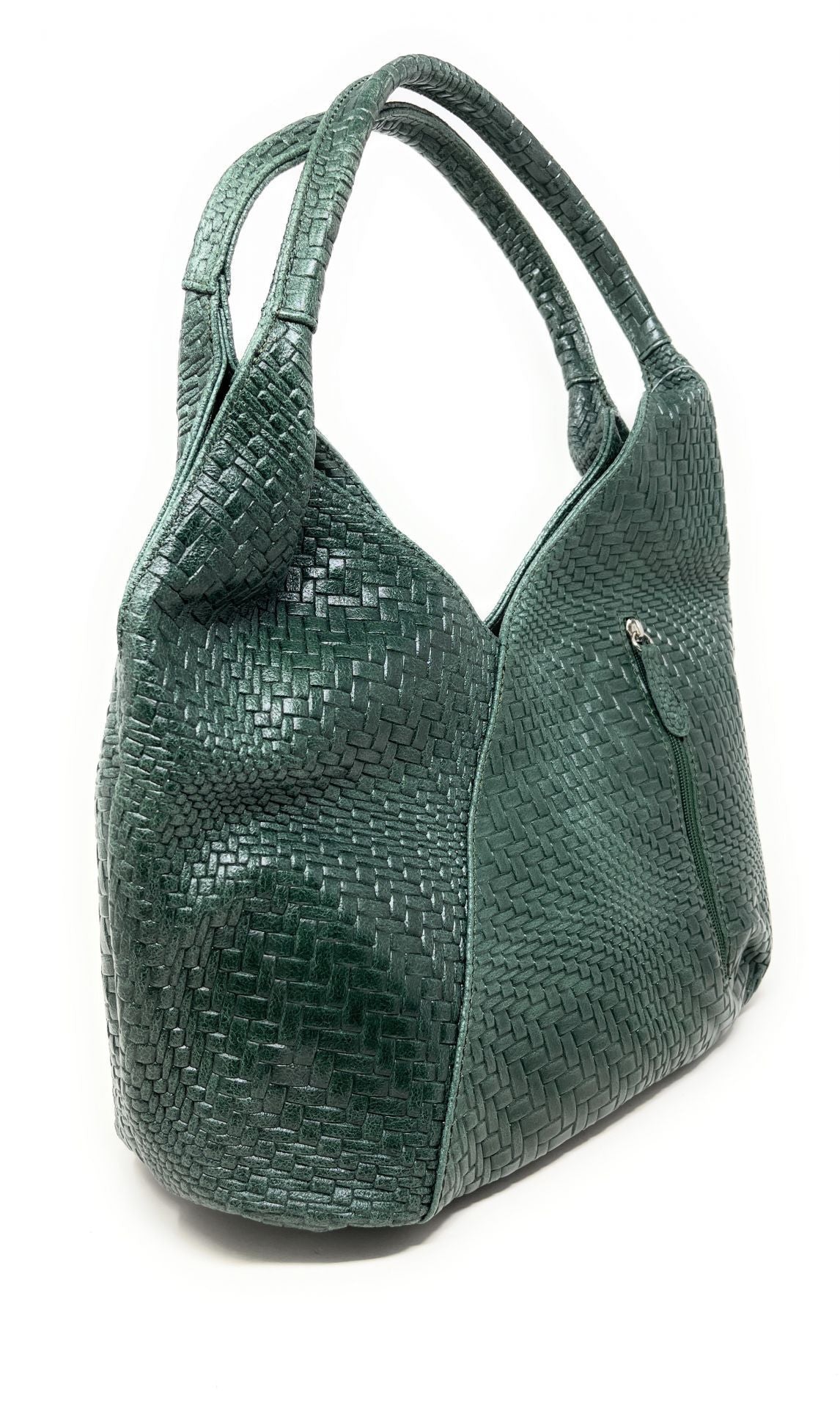 Sac HOBO en cuir embossé tressage MANDALAY Vert forêt