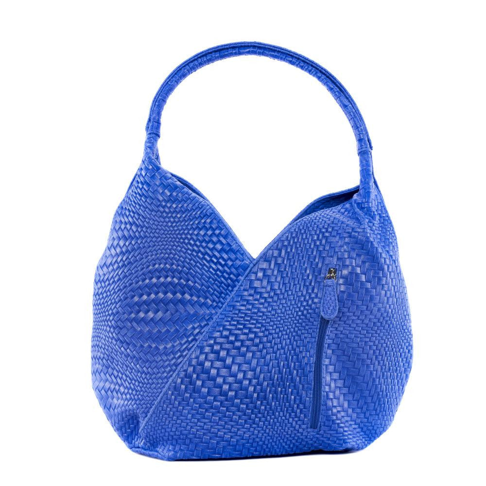 Sac HOBO en cuir embossé tressage MANDALAY Bleu roi