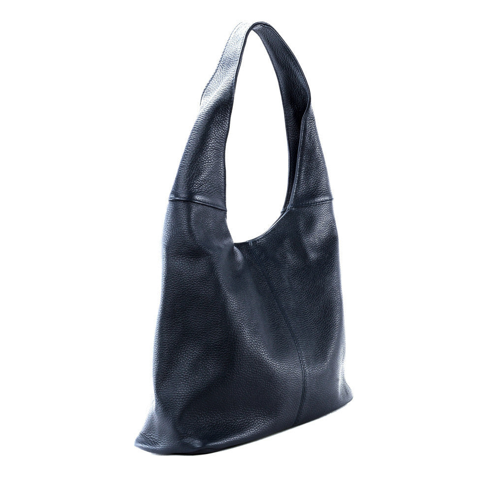 Sac HOBO en cuir grainé ELLEN Bleu marine