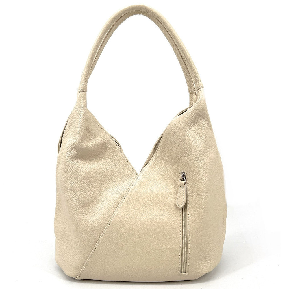 Sac HOBO en cuir grainé MANDALAY Beige crème