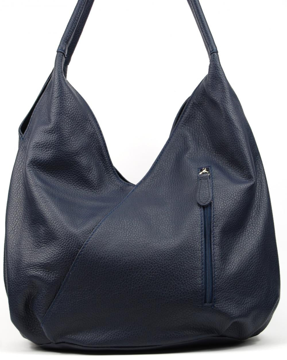 Sac HOBO en cuir grainé MANDALAY Bleu marine