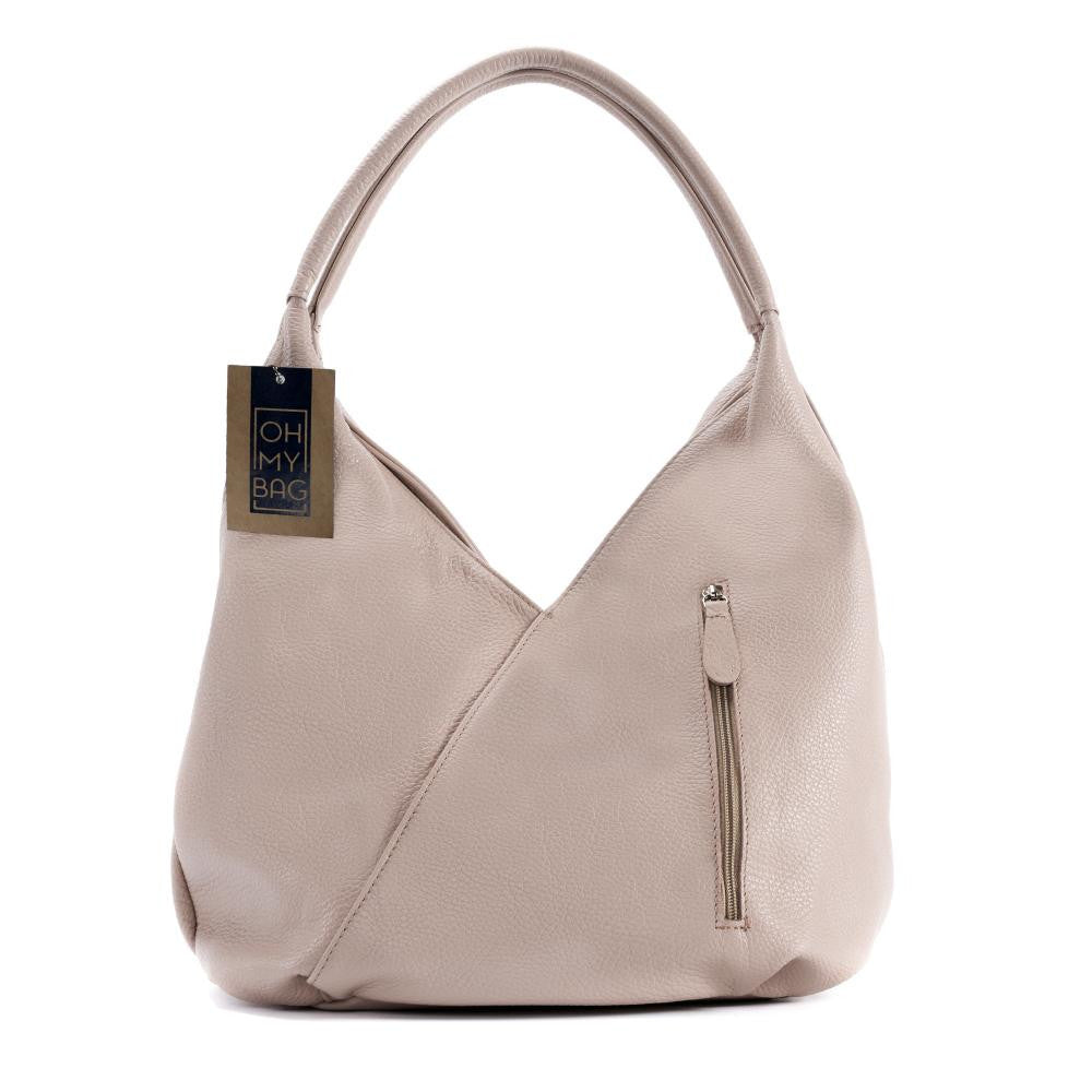 Sac HOBO en cuir grainé MANDALAY Taupe clair