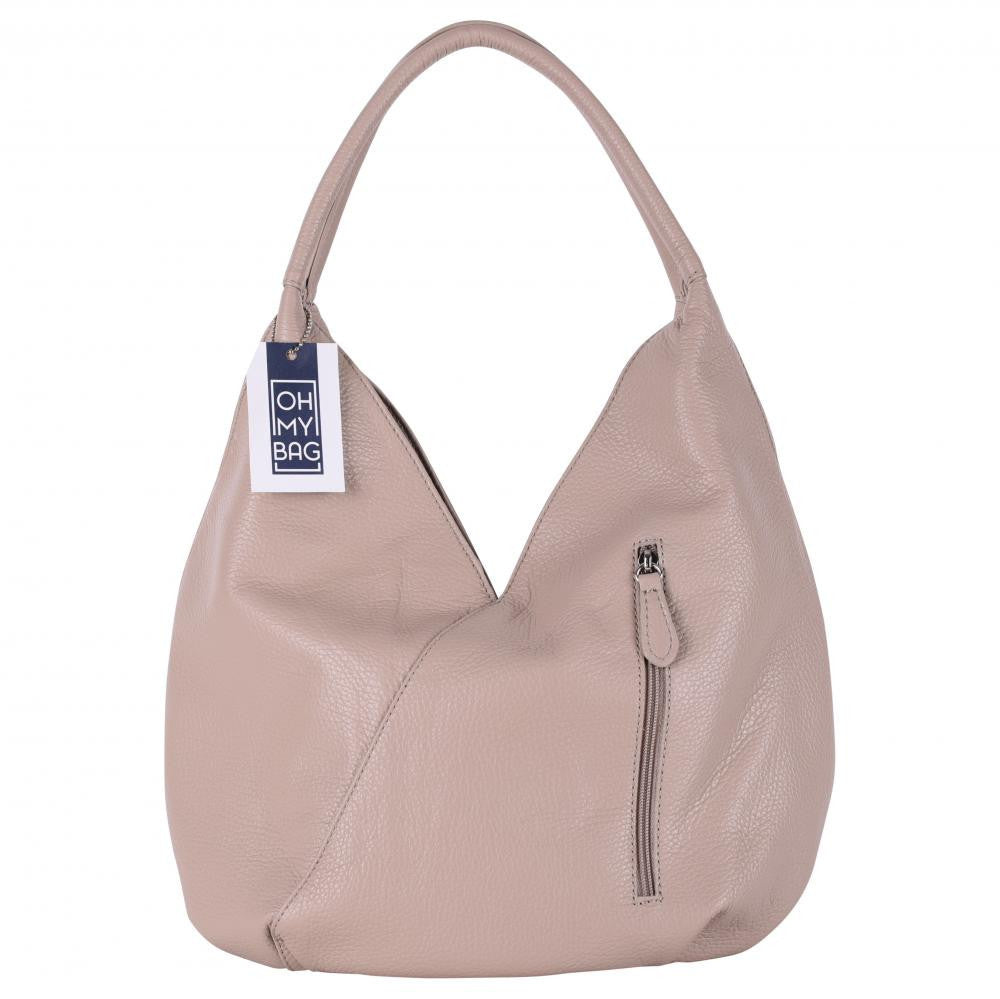 Sac HOBO en cuir grainé MANDALAY Rose nude