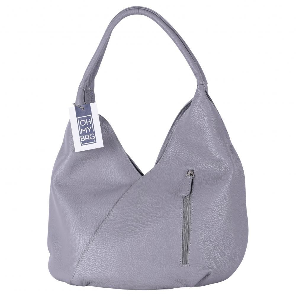 Sac HOBO en cuir grainé MANDALAY Gris clair