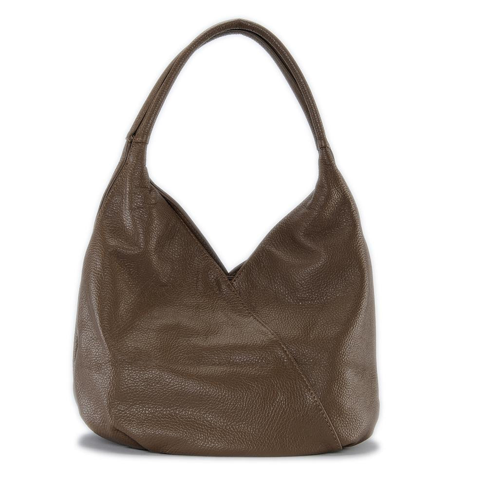 Sac HOBO en cuir grainé MANDALAY Taupe foncé