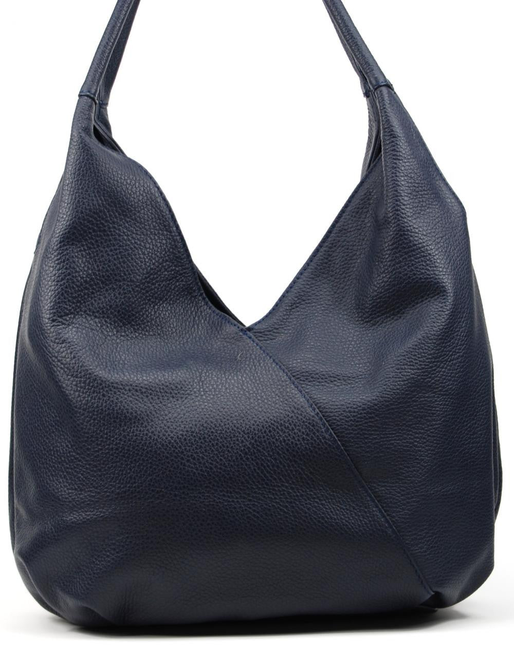 Sac HOBO en cuir grainé MANDALAY Bleu marine