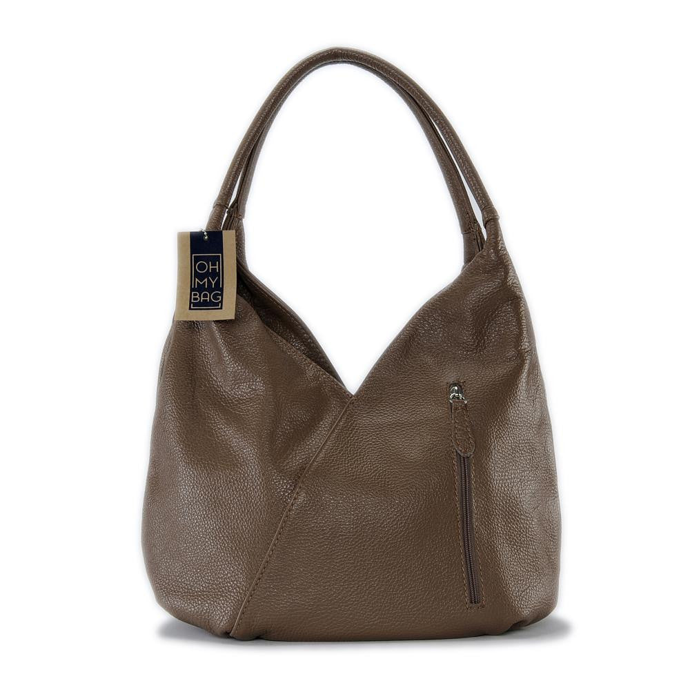 Sac HOBO en cuir grainé MANDALAY Taupe foncé