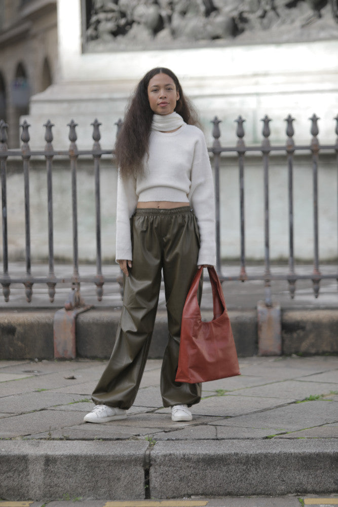 Sac HOBO en cuir lisse NEW AGE Rouge brique