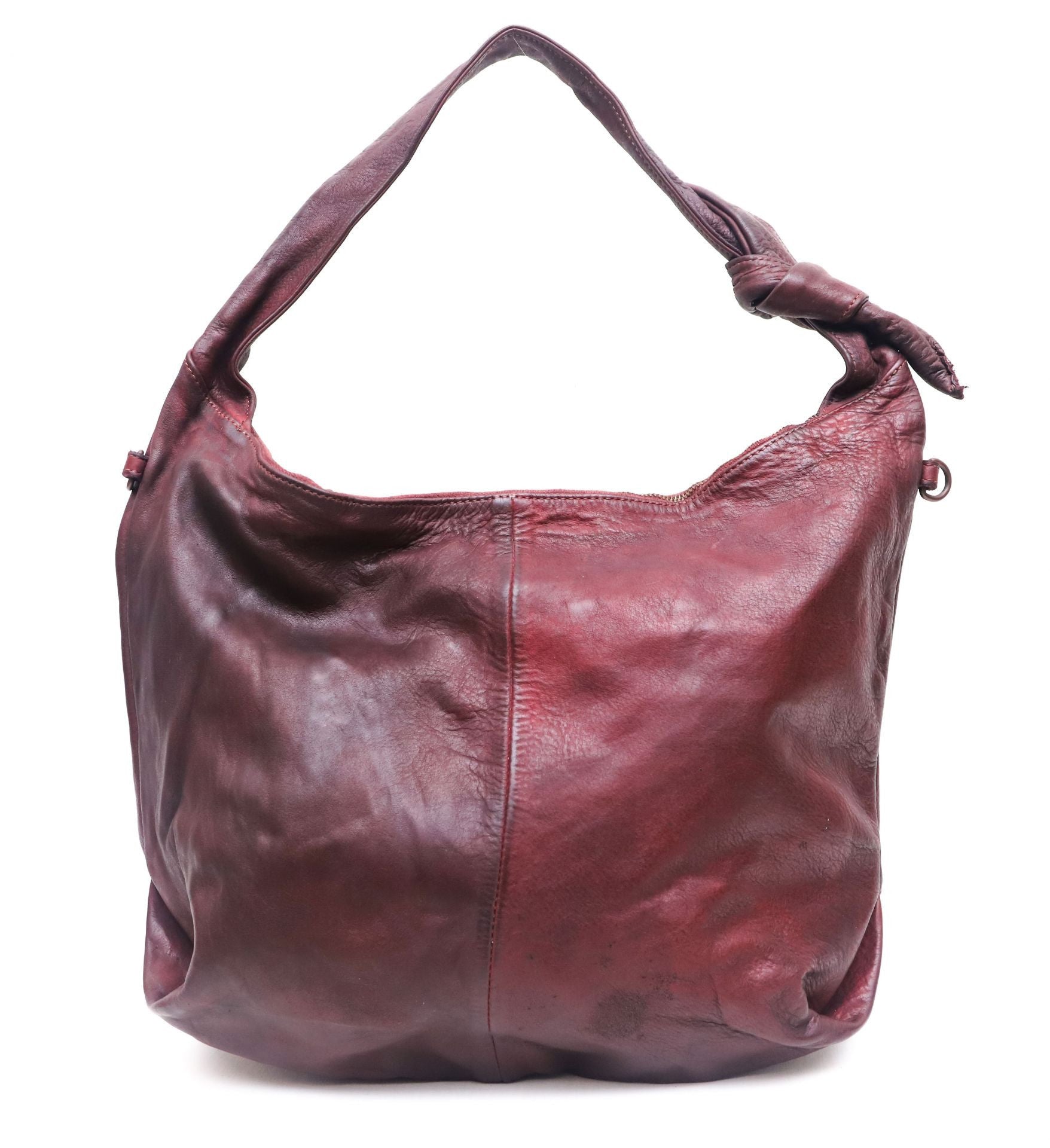 Sac HOBO en cuir vintage MISS HALONA Rouge bordeaux