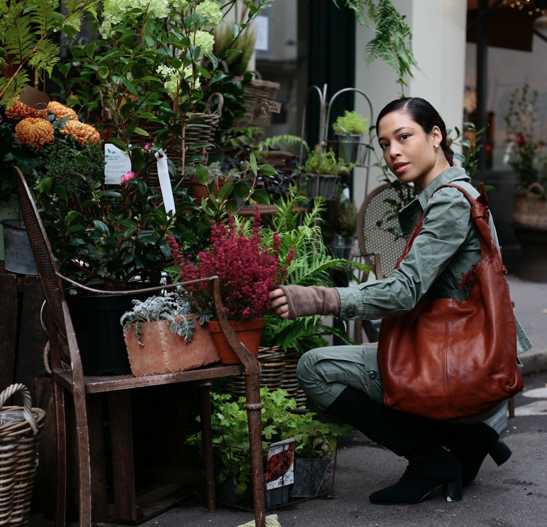 Sac HOBO en cuir vintage MISS HALONA Cognac