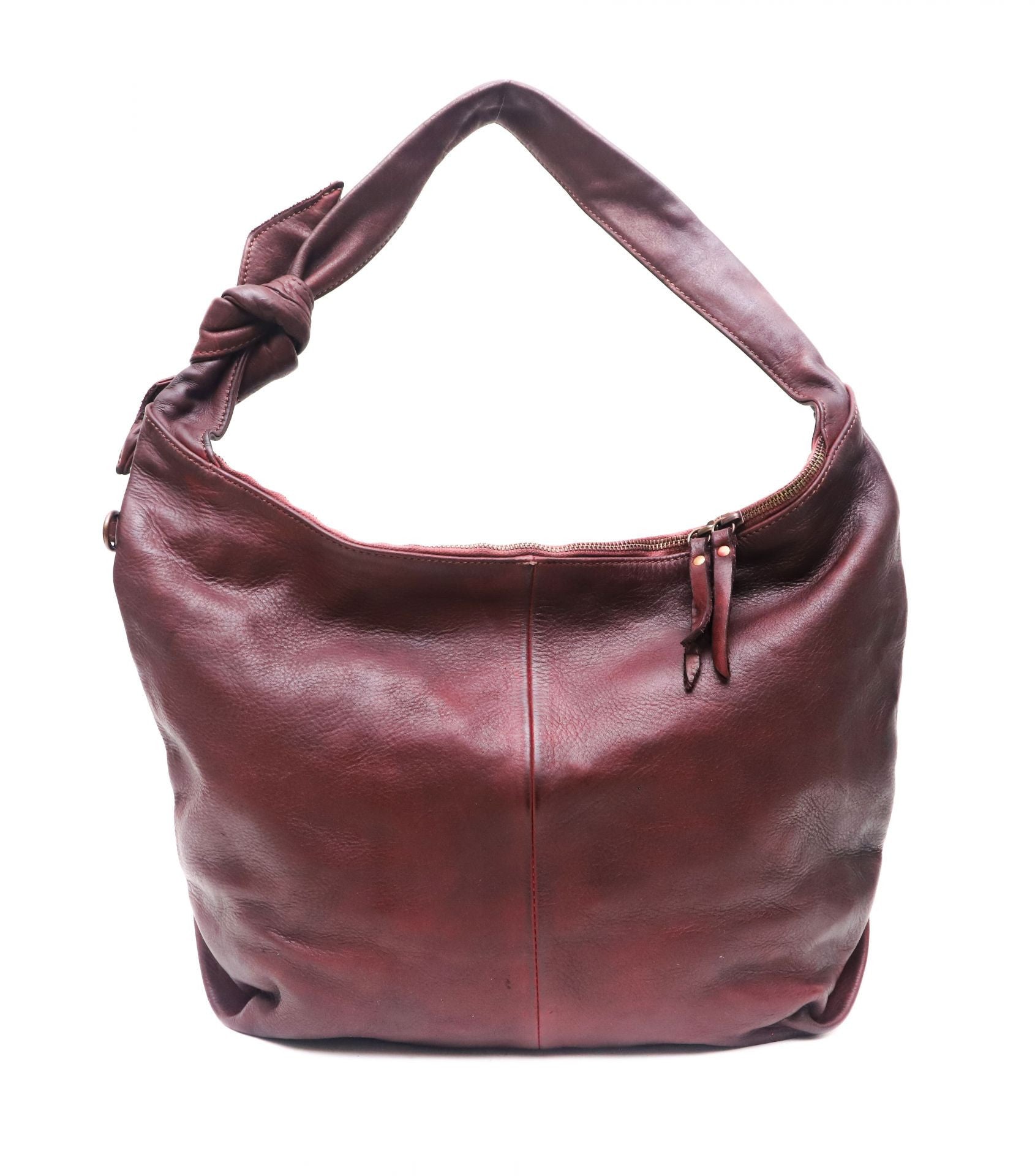 Sac HOBO en cuir vintage MISS HALONA Rouge bordeaux