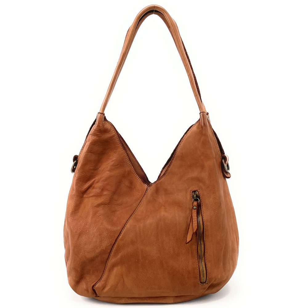 Sac hobo en cuir vintage MISS JULIA Camel