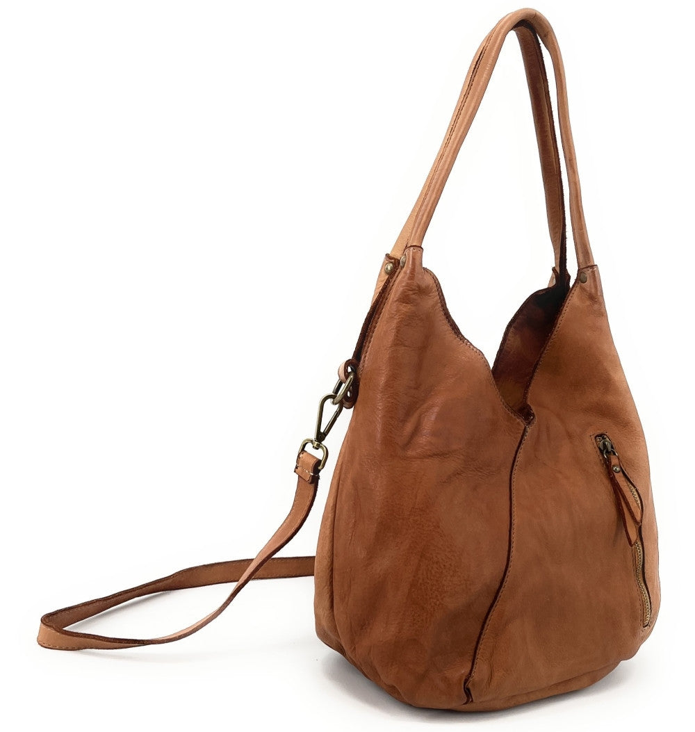 Sac hobo en cuir vintage MISS JULIA Camel