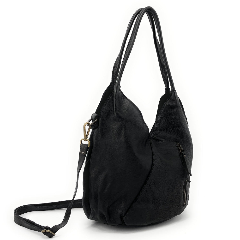 Sac hobo en cuir vintage MISS JULIA Noir