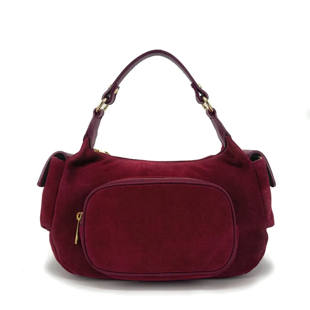 Sac multipoche en croûte de cuir NELLIE Rouge bordeaux