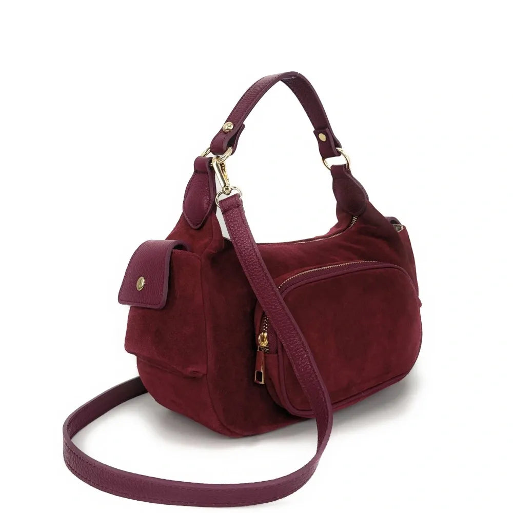 Sac multipoche en croûte de cuir NELLIE Rouge bordeaux