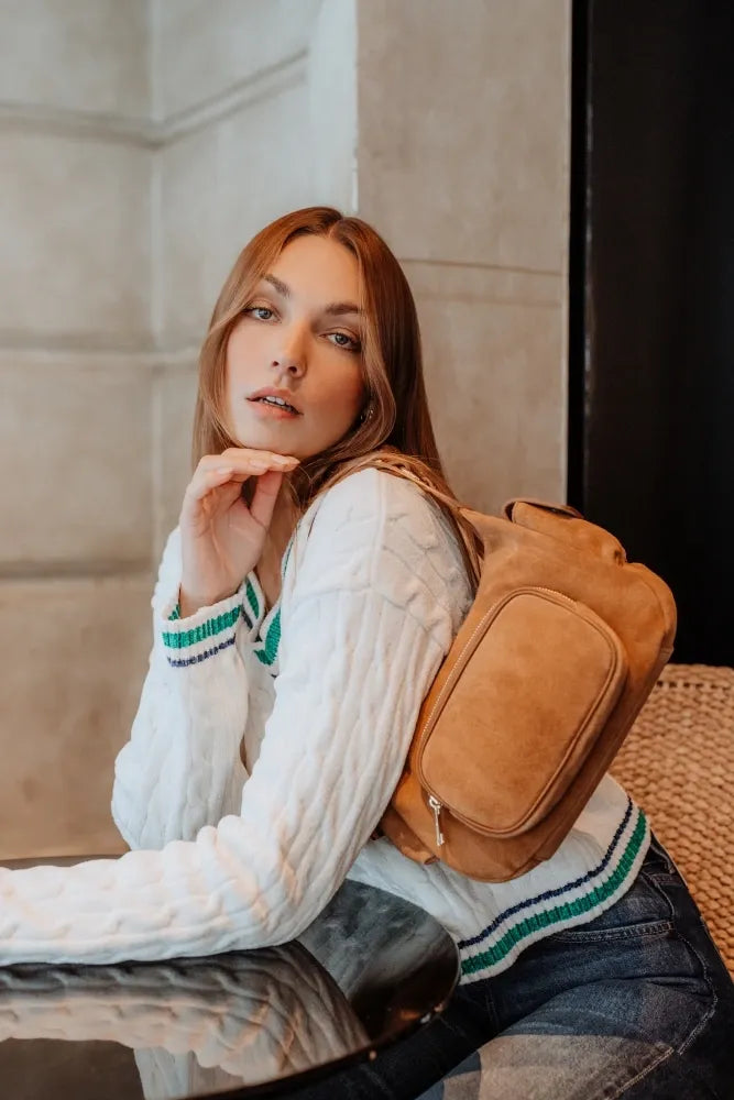 Sac multipoche en croûte de cuir NELLIE Camel