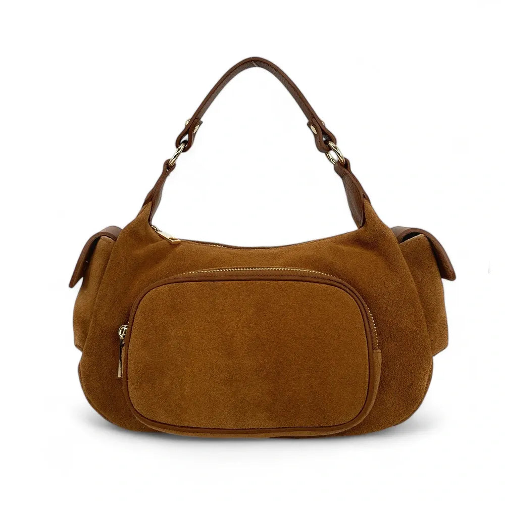Sac multipoche en croûte de cuir NELLIE Camel