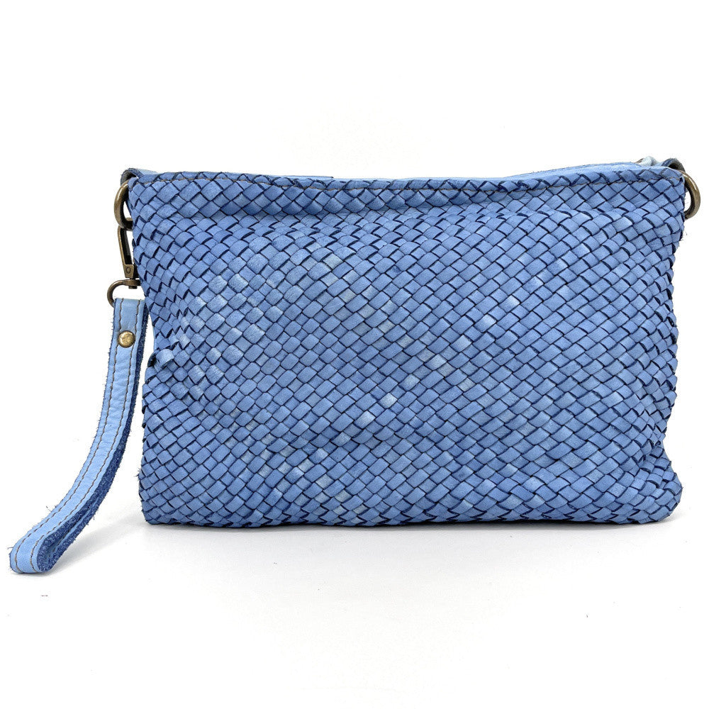 Sac pochette à bandoulière en cuir tressé MISS JOE Bleu céleste