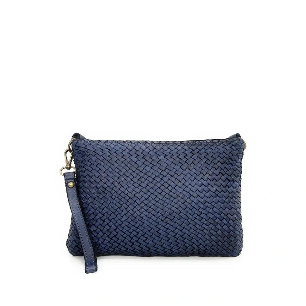 Sac pochette à bandoulière en cuir tressé MISS JOE Bleu marine