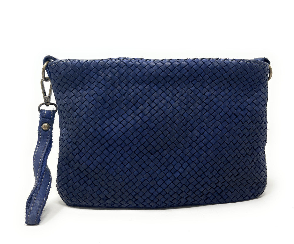 Sac pochette à bandoulière en cuir tressé MISS JOE Bleu