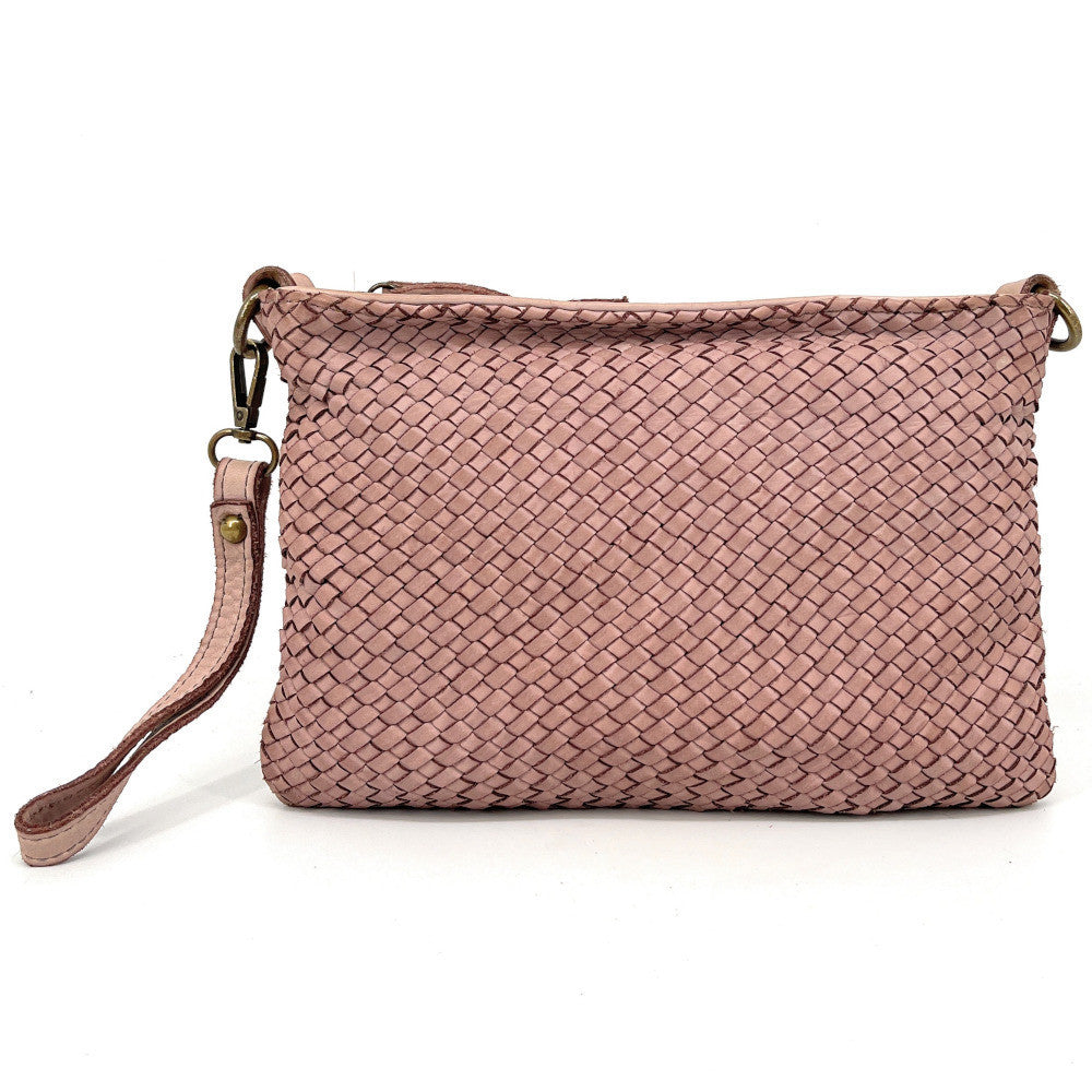 Sac pochette à bandoulière en cuir tressé MISS JOE Rose pâle